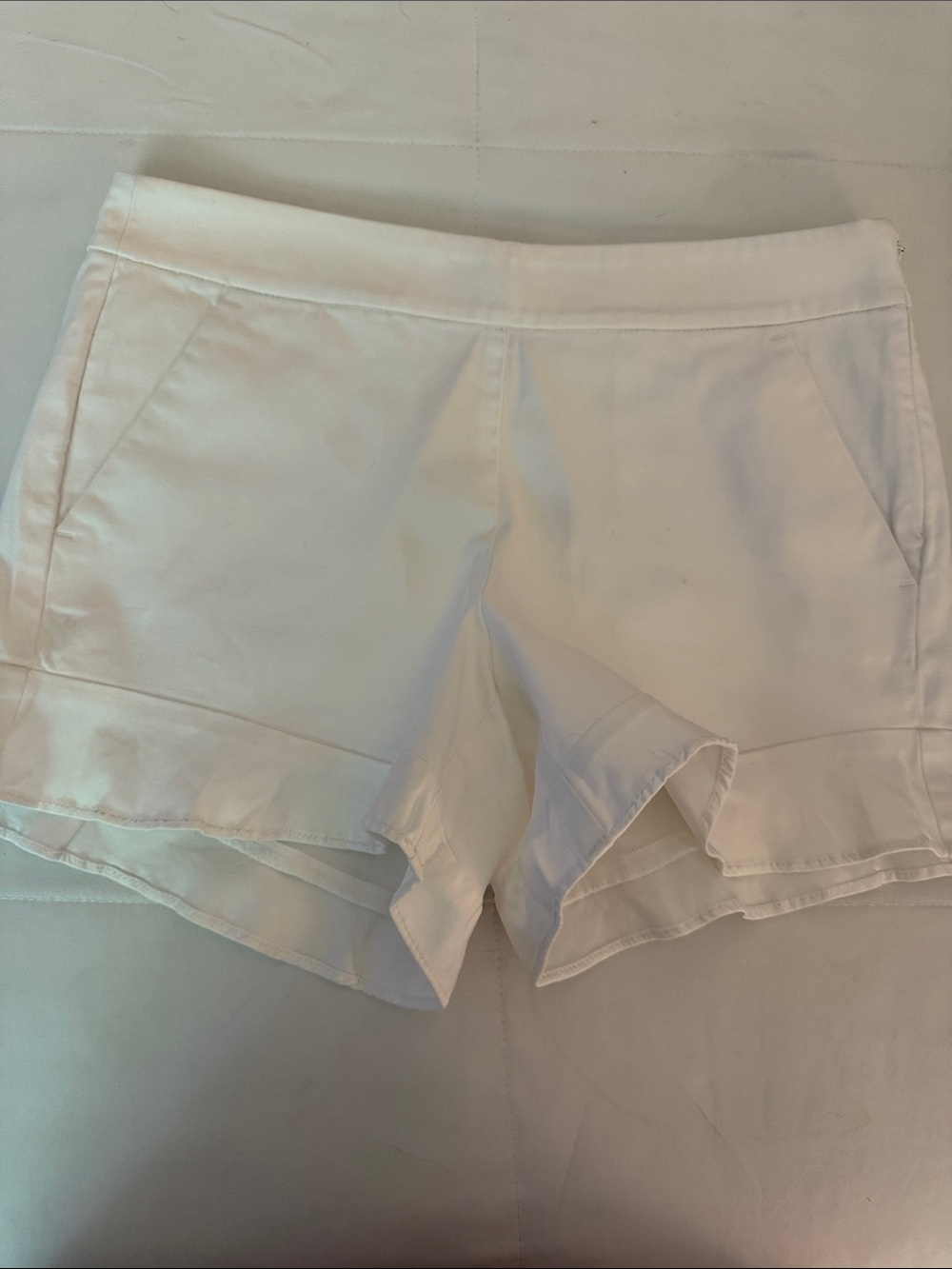 LOFT White High Waist Ruffle Hem Shorts